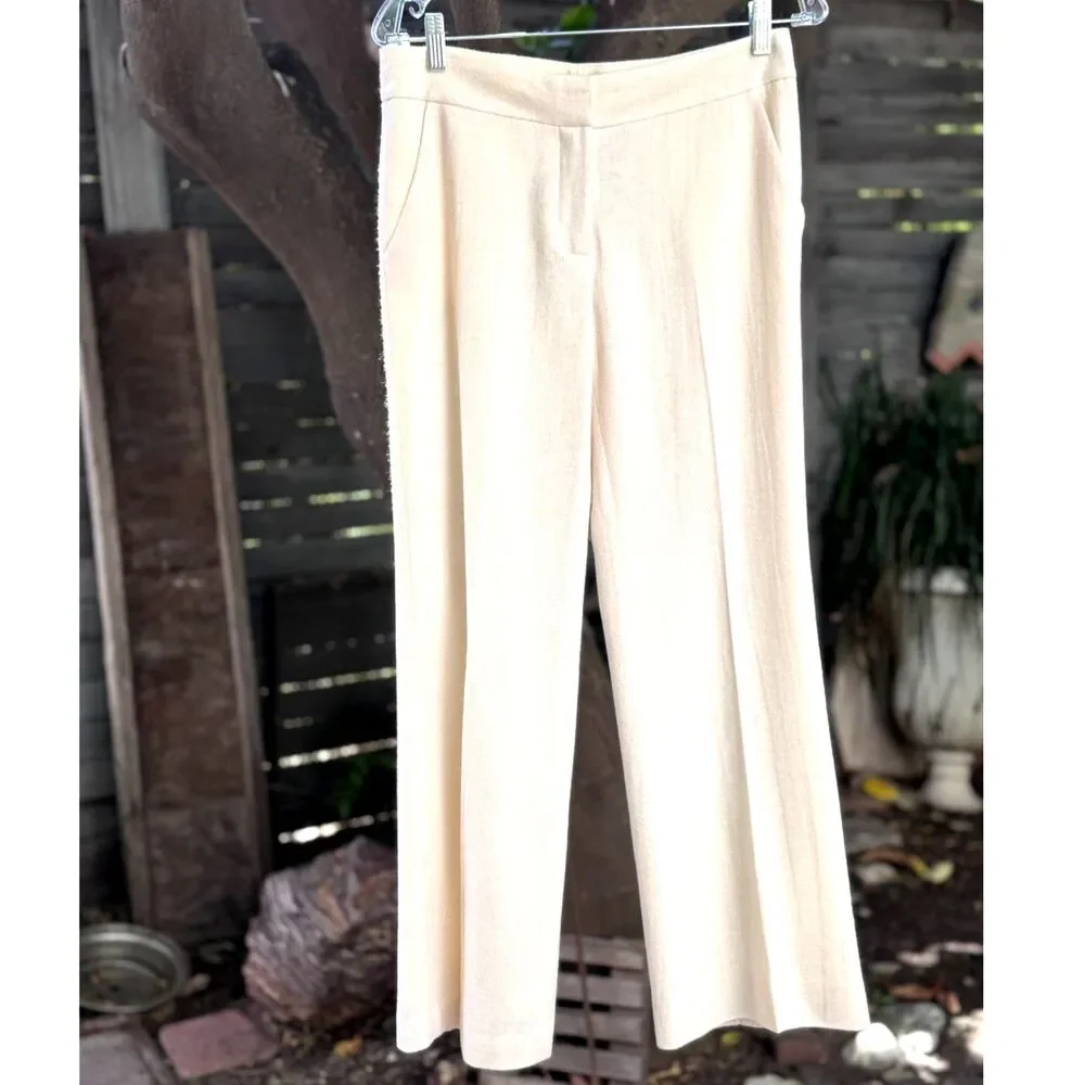 Tory Burch Cream Wool Viscose Angora Textured MidRise Wide Leg Pant Smaller SZ 6